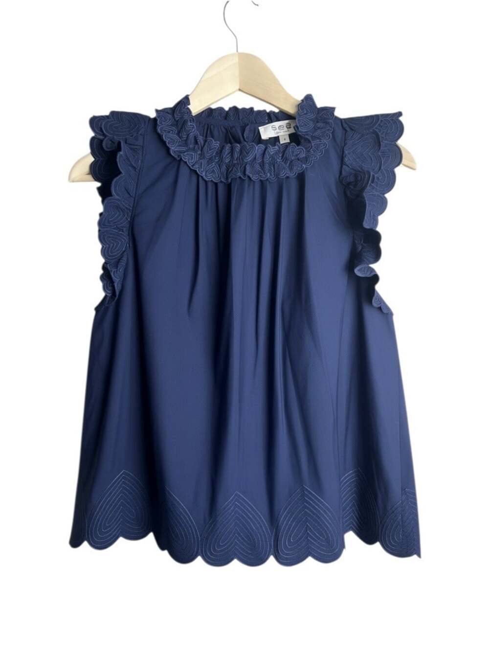 Sea New York Heidi Heart Embroidered Flutter Sleeve Tank Navy Size 4 - Picture 2 of 10